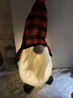 #ad 25.5” Christmas Gnome Red Black Plaid Stocking Hat Lighted Night Light HUGE $11.76
