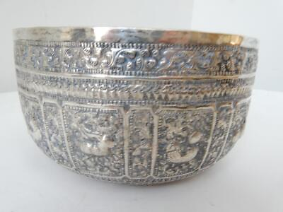 #ad Chinese Zodiac Silver bowl 12 animal signs raised repousse 6 inch Vintage $550.00