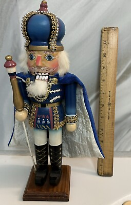 #ad Wooden Nutcracker King Cape and 12quot; Tall Collectible Christmas Decor Vintage $23.49