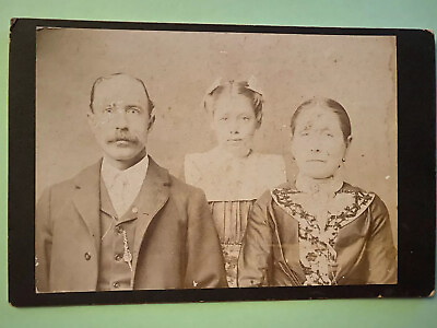 #ad Vintage Cabinet Card Photo Stern Trio Family Mother Father Daughter 1890s $9.95