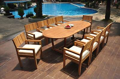 #ad 11 Piece Outdoor Teak Dining Set: 94quot; Masc Oval Extn Table 10 Arm Chairs Vera $4885.79