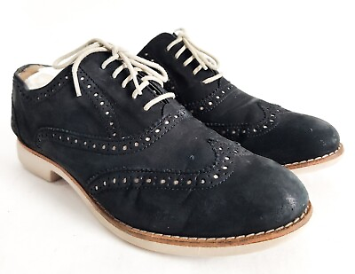 #ad Cole Haan Womens Black Suede Wingtip Oxford Shoes Size 6 1 2 Lace Up Academia $34.99