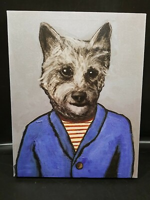 #ad Terrier Canvas Art Print 14x11quot; Dog wearing a shirt Modern Dog Painting $24.99