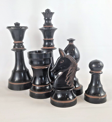 #ad Decor LARGE CHESS PIECES KING QUEEN KNIGHT ROOK PAWN BISHOP SCULPTURE Metal $85.00