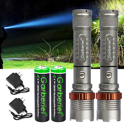 #ad 2Pack Super Bright Tactical Police LED Flashlight Rechargeable Zoom Torch Lamp $21.99