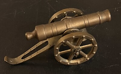 #ad Vintage Solid Brass Miniature Artillery Cannon $24.60
