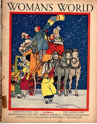 #ad 1924 Woman#x27;s World December Christmas issue; Santa Claus; Candies; Cretonne $31.90