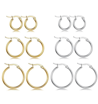 #ad 3 Pair Silver Stainless Steel Small Huggie Hoop Earrings for Women Girl Set Gift $7.99