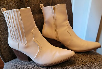 #ad Qupid Western Ankle Boots Size 9 Womens White Pointed Toe Concert Festival $17.99