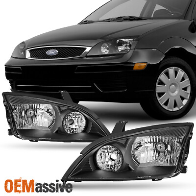 #ad Fit 2005 2006 2007 Ford Focus Left Right Side Black Headlights Assembly Set $89.99