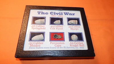 #ad Civil War Bullets with Display Case *5 Bullets amp; Cap* Springfield Colt Musket $57.95