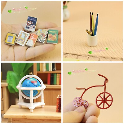 #ad Bundle 4 1:12 scale Dollhouse Miniatures books pen holder bike globe map $12.80