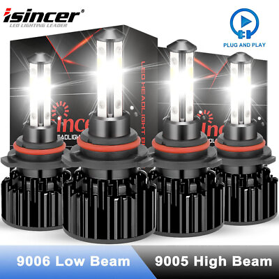 9005 9006 LED Headlight Kit Combo 4*Bulbs 8000K High Low Beam Super White Bright $18.99