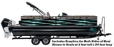 #ad Glowing Teal Green Lines Graphic Kit Decal Fishing Boat Wrap Pontoon Vinyl $282.45