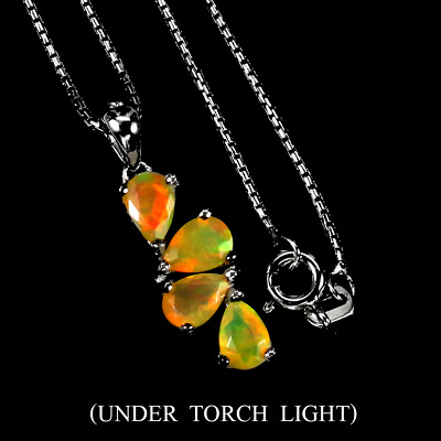 #ad Unheated Pear Fire Opal Rainbow Full Flash 6x4mm 925 Sterling Silver Necklace $59.50