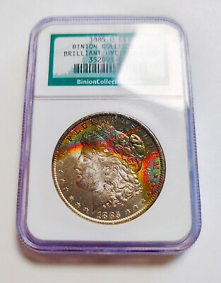 #ad 1885 O Morgan Silver Dollar NGC Uncirculated Binion Collection Rainbow Toning $628.00
