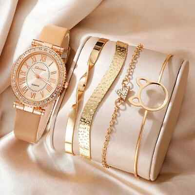 #ad Women#x27;s Quartz Watch Luxury Leather Band Analog Wrist Watch amp; bracelet set $10.54