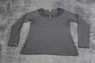 #ad lucy Shirt Women Large Gray Button Pullover Active Athleisure Workout Ruffle Gym $17.77