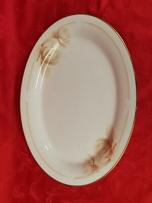 #ad Devotion by Noritake 14quot; Oval Serving Platter Taupe Roses White Leaves Gold Trim $19.72