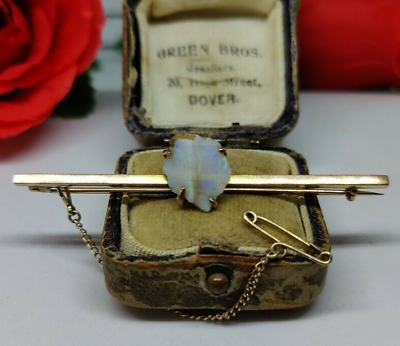 #ad 9ct Gold Rough Cut Opal Brooch. Vintage brooch. Rough cut stone Fiery Australian GBP 180.00