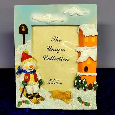 #ad Picture Frame 3D Christmas SNOWMAN WITH DOG Free Standing for 3.5 x 5 photos $12.00