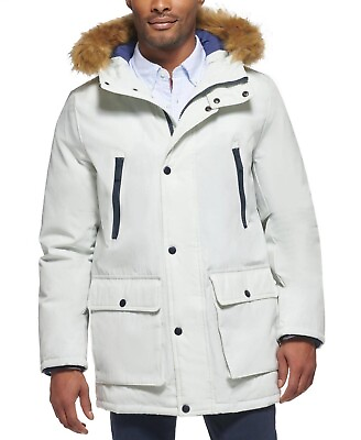 #ad Club Room Men#x27;s Parka Faux Fur Hood Jacket Regular Fit sz Medium ice white $250 $29.75