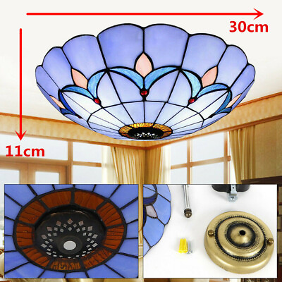 #ad 12#x27;#x27; Tiffany Stained Glass Ceiling Light Flush Mount Lamp LED Chandelier Fixture $55.86