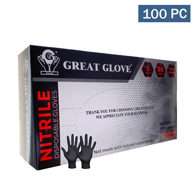 #ad GD Great Glove Black Nitrile Powder Free Gloves 3.5 mil S M L XL New Box of 100 $4.95