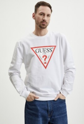#ad Guess Mens Original Graphics L White Crewneck Long Sleeve White Sweatshirt $19.00