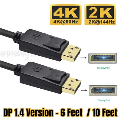 #ad #ad Displayport to Display Port Cable DP Male to Male Cord 4K HD w Latches 6ft 10ft $6.99