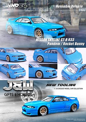#ad Inno64 Nissan Skyline GT R R33 Pandem Rocket Bunny Blue 1 64 $20.99