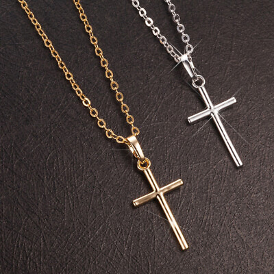 #ad Simple Silver Gold Plated Cross Pendant Necklace Women Men#x27;s Jewelry Gift C $0.99