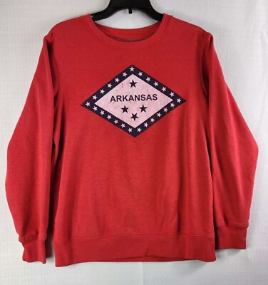 #ad Arkansas Flag Red Sweatshirt Women#x27;s Medium 8 10 Crew Neck Home Free $19.99