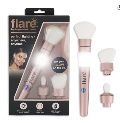 #ad Flare Light up Makeup Brush Rechargeable Heads Rose With Travel Bag USB Charger $9.99