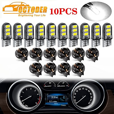 #ad 10X White T10 194 6 SMD LED Instrument Gauge Cluster Dash Light Bulbs w Sockets $9.98