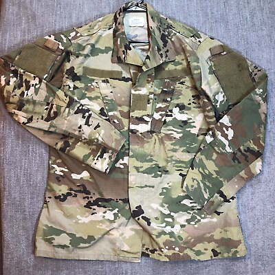 #ad USA Army Jacket Medium Long Beige Camo Green Top Military Cargo Canvas Hunting $24.99