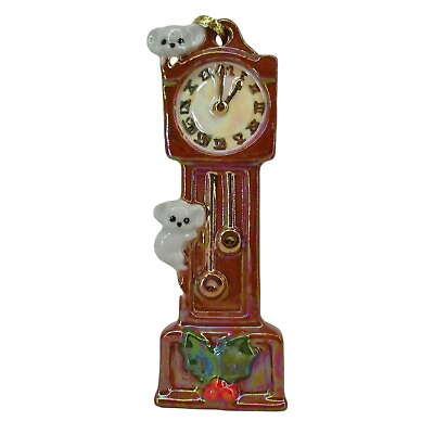 #ad Hand Painted Luster Grandfather Clock Mouse Ceramic Hanging Ornament Vintage 4quot; $16.98