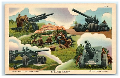 #ad US Field Artillery US Army Signal Corps Curt Teich Early Linen Postcard $19.99