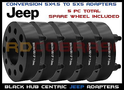 #ad 5 JEEP 5X4.5 TO 5X5 BLACK HUB CENTRIC WHEEL SPACERS ADAPTERS 1.5quot; THICK 71.5 HUB $227.94