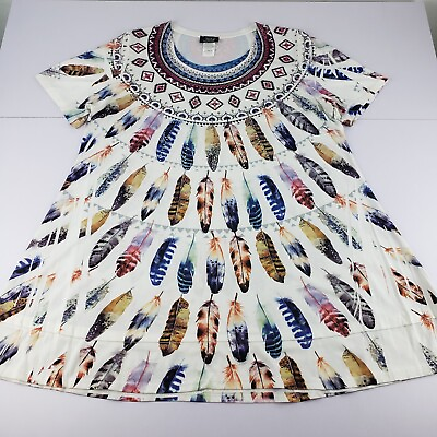 #ad Jostar Blouse Tunic Women Size Medium Embellished Feathers Short Sleeve Top $29.99