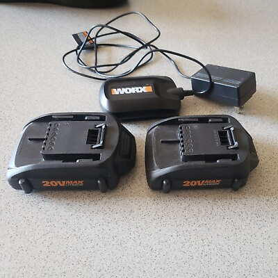 #ad TWO Worx 20V Power Share Battery 1.5Ah WA3520 amp; Charger WA3732 UNTESTED $44.88
