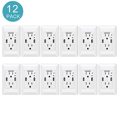 #ad 12PK Square 4.2A USB Socket Charging Duplex Outlet with Night Light Cover White $191.77