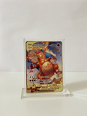 #ad Pokémon Charizard VMAX METAL GOLD CARD Collectible Gift Display $15.50