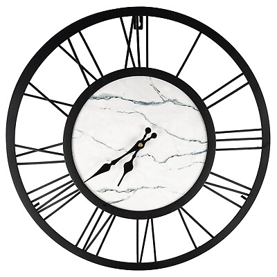 #ad Large Modern 18quot; Wall Clock White Marble Design amp; Roman Numerals Metal Frame $39.99
