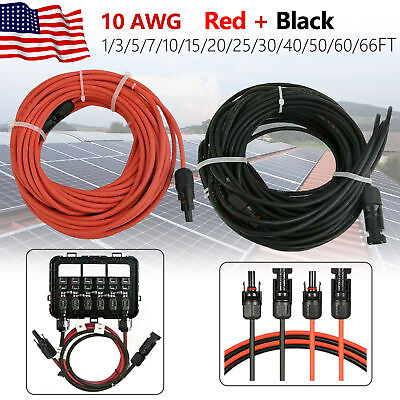 #ad 10 AWG BlackRed Solar Panel Extension Cable Silicone Flexible WireConnectors $37.99