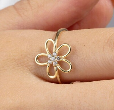 #ad 14K Yellow Gold Plated Round Cut Simulated Diamond Womens Flower Engagement Ring $139.35