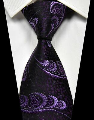 #ad New Classic Paisley Purple Black 100% Silk Men#x27;s Necktie Neck Tie 3.15#x27;#x27; 8CM $9.99