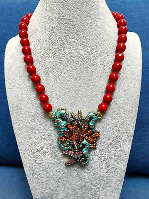 #ad HEIDI D Seahorse and Starfish Multicolor Sea Crystal Red Necklace $56.69