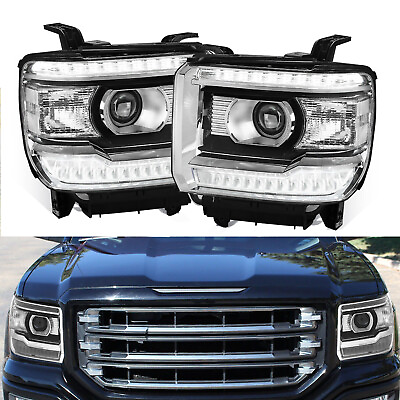 #ad For 14 18 GMC LED Sierra 1500 2500HD 3500HD DRL Black Headlights Lamp LeftRight $298.07