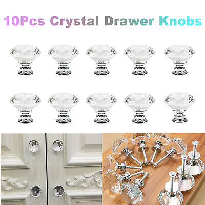 #ad 10Pcs Crystal Glass Cabinet Knob Diamond Shape Drawer Cupboard Handle Pull 30mm $9.99